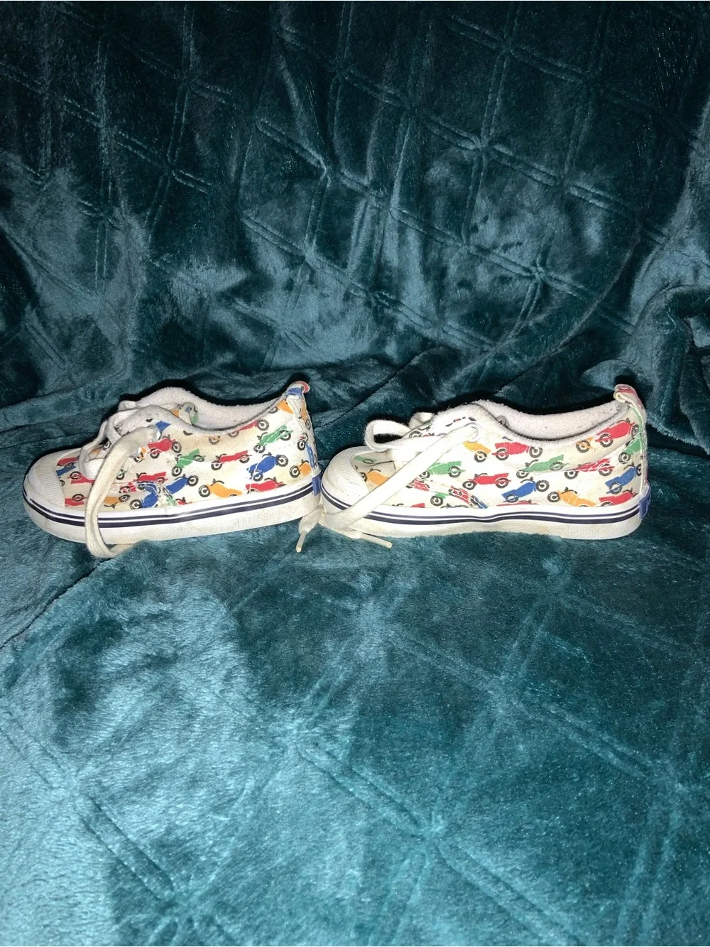 Vintage Keds Toddler Baby Canvas Cream With Motorcycles Lace Up sz 5 1/2 M